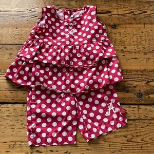 Sara Lynn Togs Alabama Fans polka dots ruffle shirt with capris size 4t